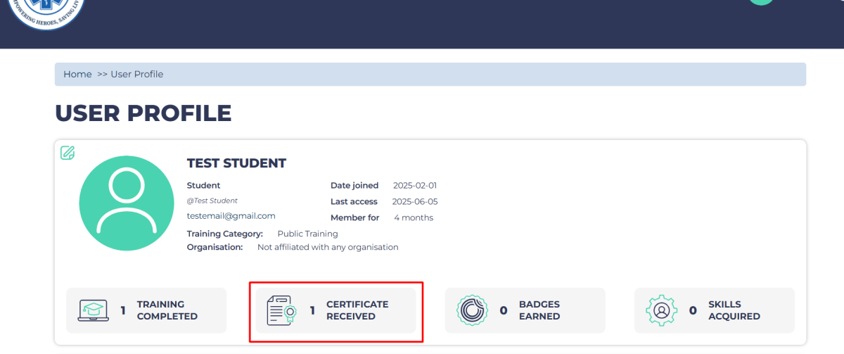 Certificates on profile page